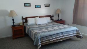 ein Schlafzimmer mit einem großen Bett mit zwei Nachttischen in der Unterkunft Leisure Life in Greenville