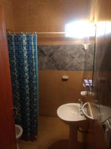 y baño con lavabo y ducha. en Hotel Las Moras en La Rioja