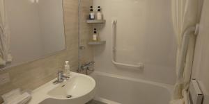 a bathroom with a sink and a toilet and a shower at Ueno First City Hotel in Tokyo