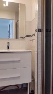 a bathroom with a white sink and a mirror at Port nature 2 Villas studio in Cap d'Agde +43 photos