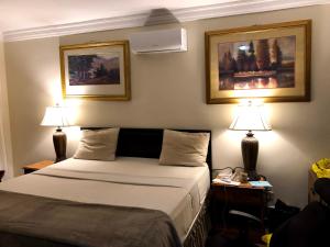 a hotel room with a bed and two lamps at HOTEL MALLIKA COMPANY, SL in Freetown