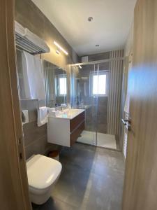 een badkamer met een toilet, een wastafel en een douche bij VILLA L'ESTAQUE in Armação de Pêra