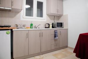 a kitchen with a sink and a microwave at TONI'S Apartment near Seaside and Marina Flisvos in Athens