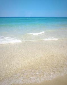 einen Sandstrand mit dem Ozean im Hintergrund in der Unterkunft Planta baja primera linea de playa las marinas con acceso al mar in Denia