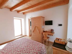 a bedroom with a bed and a desk and a television at Ai Larici in Perarolo di Cadore