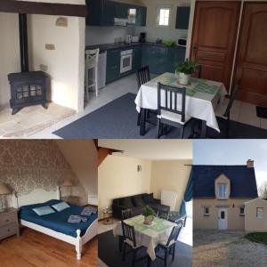 2 Bilder von einer Küche und einem Wohnzimmer in der Unterkunft Gîte au coeur du pays dinannais in Plumaudan