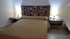 a bedroom with a bed with two lamps on two tables at Los Franceses in San Rafael