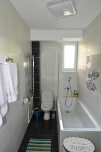 uma casa de banho com um WC e uma banheira em Central Park Apartment em Constança