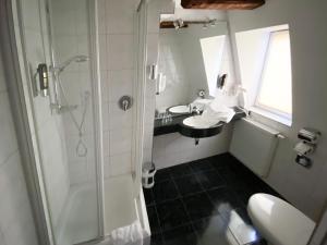 a bathroom with a shower and a sink at Hotel am Malerwinkel in Wertheim