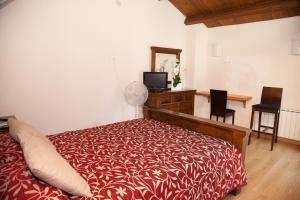 a bedroom with a bed and a desk with a television at Hotel Boa Vila in Pontevedra