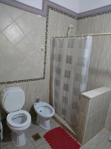a bathroom with a toilet and a shower at Casa familiar en Posadas in Posadas