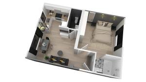 a rendering of a floor plan of a bedroom at appartement le carnel in Lorient
