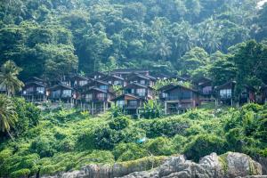 un groupe de maisons sur une colline plantée d'arbres dans l'établissement D Rock Garden Resort, aux Îles Perhentian