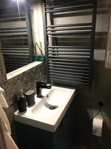 uma casa de banho com um lavatório branco e um espelho. em STUDIO VIEILLE VILLE em Nice