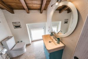 a bathroom with a sink and a mirror and a toilet at Las Postas del Perionda in Calzada de los Molinos +38 photos