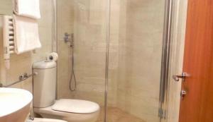 a bathroom with a shower with a toilet and a sink at SAN STAE CASA AURORA in Venice