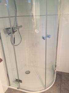 a shower with a glass enclosure in a bathroom at Casa Barbara - eine Oase der Ruhe oberhalb des Lago di Lugano in Carona