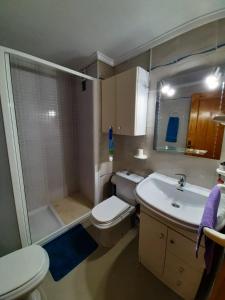 y baño con aseo, ducha y lavamanos. en Apartment Emilia, en San Pedro del Pinatar
