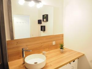 een badkamer met een witte wastafel en een spiegel bij Appartement le st jean - centre historique in Valence