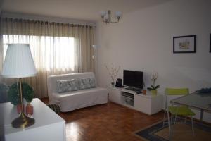 Vistas Sobre O Rio Tejo في لشبونة: غرفة معيشة بها أريكة وتلفزيون