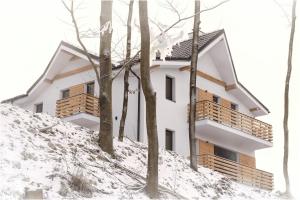 a house on top of a snow covered hill at Chata Harmónia Hrabovo in Ružomberok