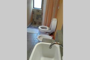 a bathroom with a toilet and a sink at Cielo de Tierra 1: Balcón a los molles in Tilcara +17 photos