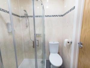 a bathroom with a toilet and a glass shower at Apple Garden A-3 in London +23 photos