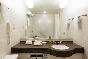 a bathroom with a sink and a large mirror at HOTEL GRAND HILLS SHIZUOKA in Shizuoka +26 photos