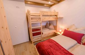 フラタッハにあるChalet Waldhofのベッドルーム1室(ベッド1台、二段ベッド1組付)