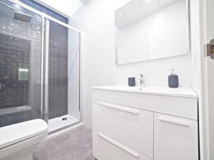 ein Bad mit einem WC, einem Waschbecken und einer Dusche in der Unterkunft Torrassa Cozy Apartment by Olala Homes in Hospitalet de Llobregat