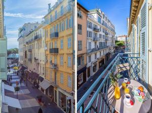 twee foto's van een gebouw met een tafel op een balkon bij MY CASA - Le Paradis in Nice