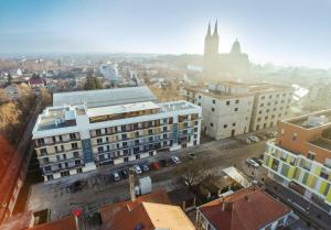 an aerial view of a city with buildings at Studio apartman Đakovo IN in Đakovo
