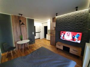 Televízia a/alebo spoločenská miestnosť v ubytovaní Nowe Apartamenty Iława Odnowiciela z klimatyzacją