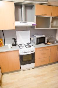 a kitchen with a stove and a microwave at Apartments in the park area of the Dnipro in Dnipro