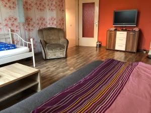 een woonkamer met een bed en een televisie bij Misha,s Place in Duisburg