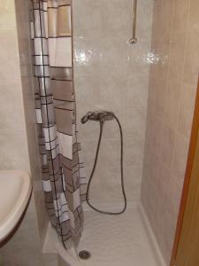 a shower with a shower curtain in a bathroom at Villa Radovic in Cavtat +36 photos