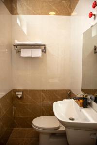 a bathroom with a toilet and a sink at Villa Suối Mùa Xuân in Da Lat +108 photos