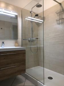 een badkamer met een douche en een wastafel bij L'Appart Vue Mer in La Rochelle
