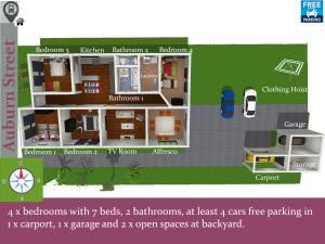 Floor plan ng Wollongong station holiday house with Wi-Fi,75 Inch TV, Netflix,Parking,Beach
