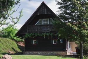 una casa negra con techo de gambrel en Ferienhaus am Keltenkogel en Großklein