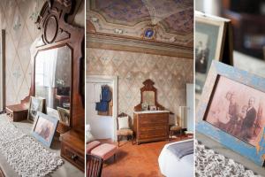 trois photos d'une chambre avec un miroir et une commode dans l'établissement La Casa del Cavaliere, à Borgomaro