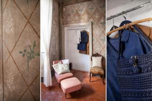 two pictures of a room with a chair and a door at La Casa del Cavaliere in Borgomaro