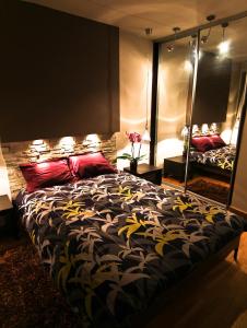 um quarto com uma cama grande e um espelho em Royal Parkside na Cracóvia