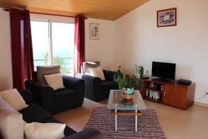 Una sala de estar con dos sofás y un televisor. en Casa Bela Vista, en Ribeira Brava