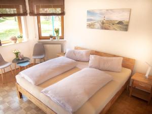 2 Kissen auf einem Bett in einem Zimmer in der Unterkunft Appartement Ludwigskanal in Schwarzenbruck