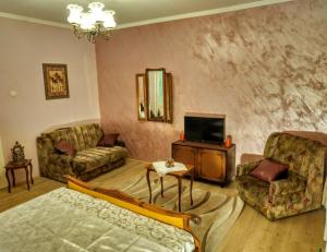 een woonkamer met een bank en een tv bij Mosaique Casa in Belgrado