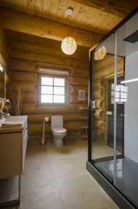 Et bad på Luxus-Ferienhaus Blockhaus Chalet Nr 3 Toplage am Feldberg mit Sauna, Outdoor-Hottub, Kamin auf 1300m üM