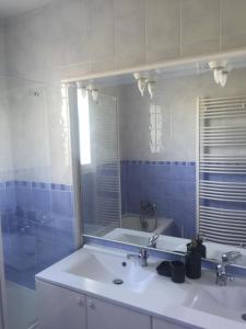 La salle de bains est pourvue d'un lavabo et d'un miroir. dans l'établissement La Villa W’ILLYS, à Montpellier
