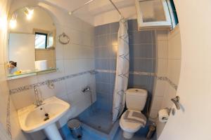 a bathroom with a sink and a toilet and a mirror at Violetta Apartments in Neo Klima +65 photos