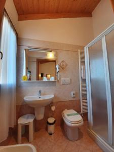a bathroom with a sink and a toilet and a shower at Agriturismo Eva in Favaro Veneto